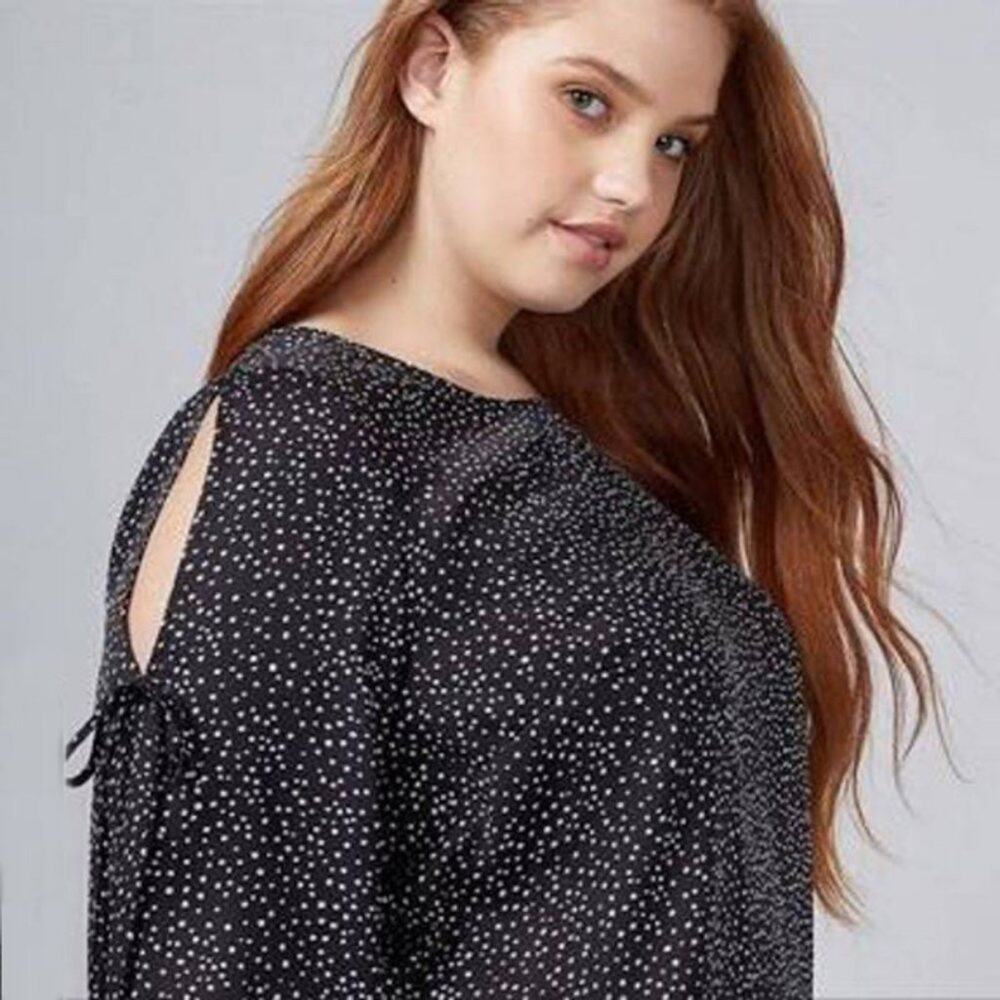 Lane Bryant Cold Shoulder Black Polka Dot Top-18